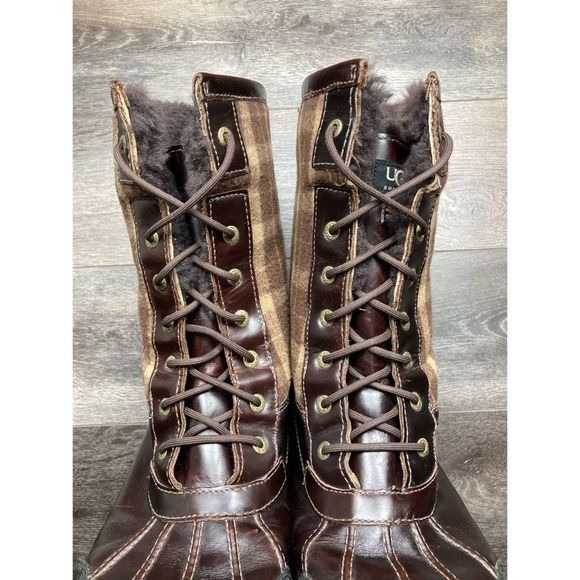 Ugg Australia leather butte shearling lined brown wool plaid snow boots - Picture 7 of 13